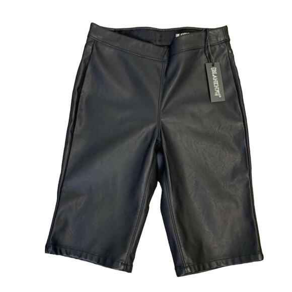 BLANKNYC Vegan Leather Bike shorts Stretch black Sz 26 banded waist flat front - Picture 4 of 15